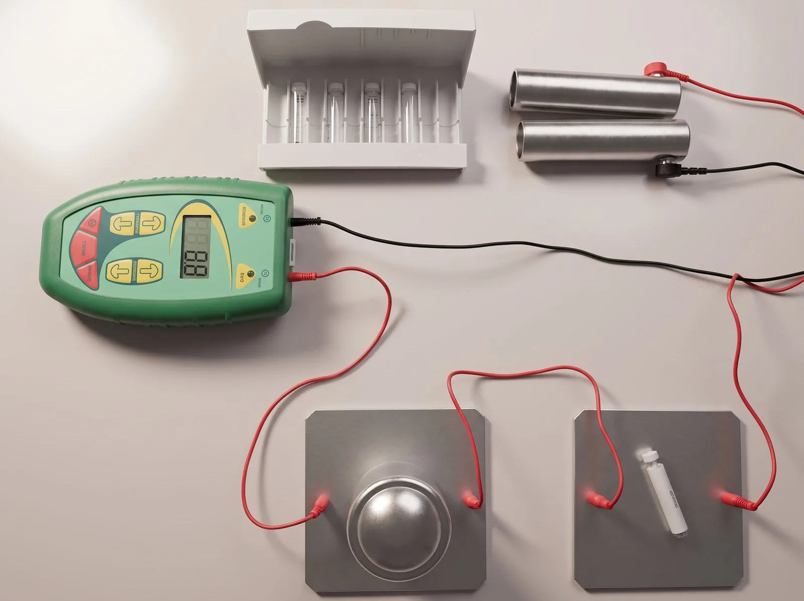 Prístroj na antinikotínovú terapiu s dvomi elektródami, ktoré klient drží v rukách